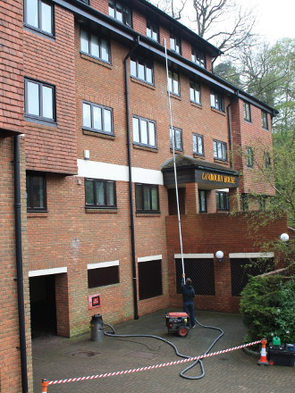 Gutter cleaning at a block of flats in Guildford